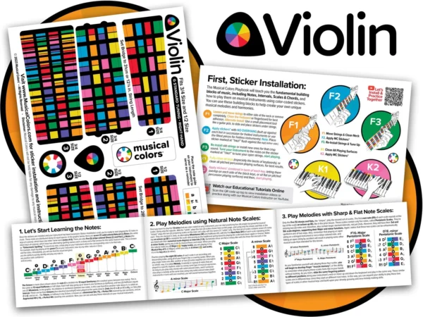 Violin Fingerboard Note Sticker Guides - Musical Colors